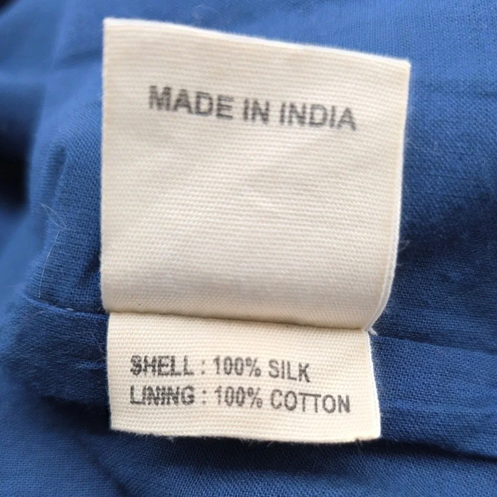Indo-Casual Nehru Vest Men 2X Blue Silk Mandarin Collar Jacket Worldwide Art